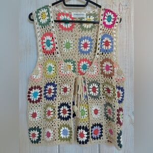 Pinkyotto Granny Square Crochet Tie Front Top